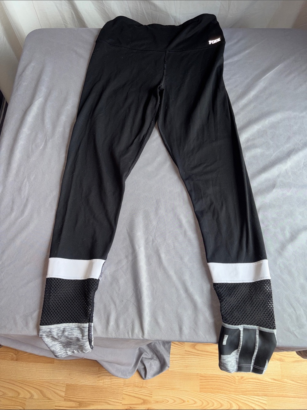 PINK Victoria's Secret Black Leggings with White & Gray Trim